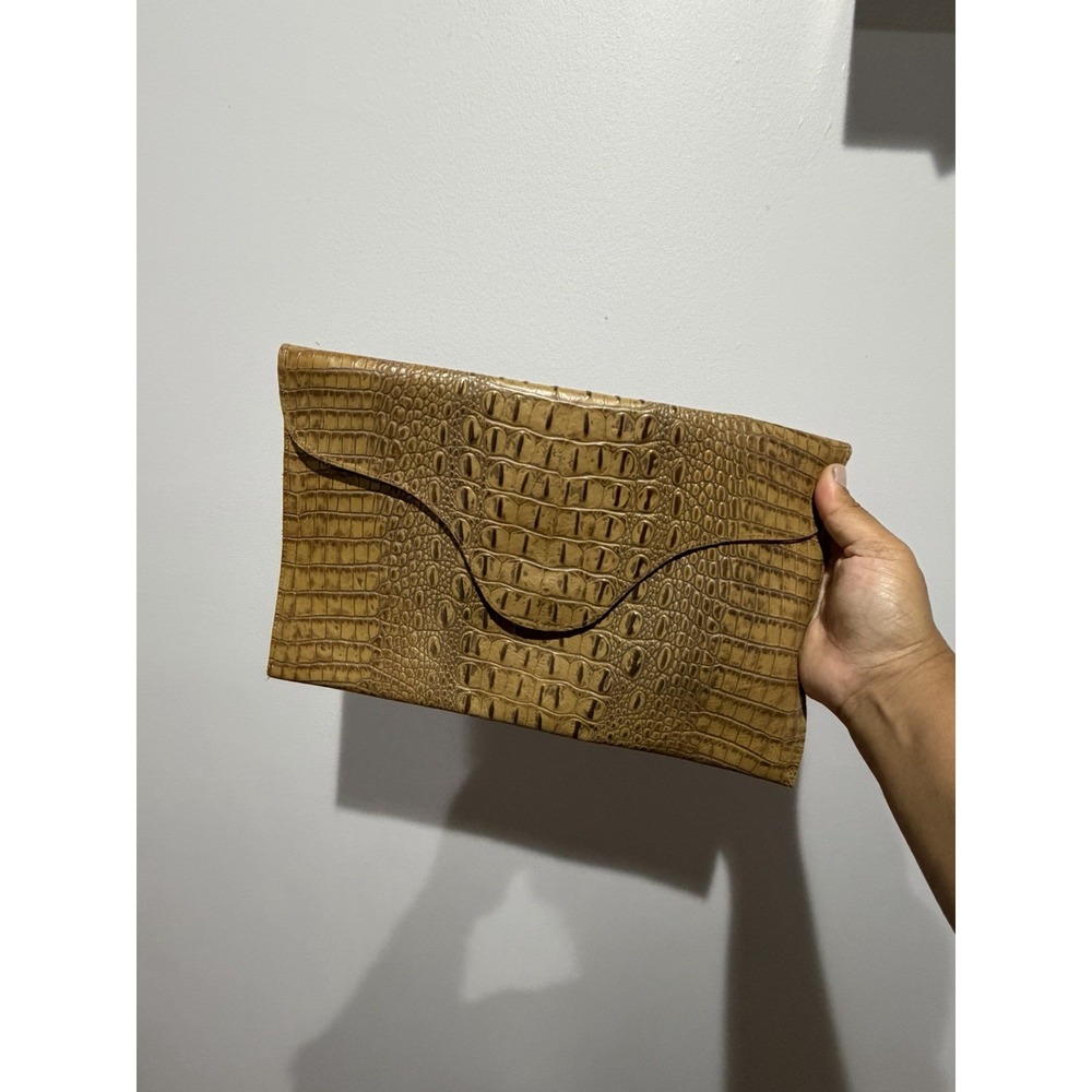 Vintage y2k J J Winters Croc Leather Bag Pouch Case Clutch Tan Brown P